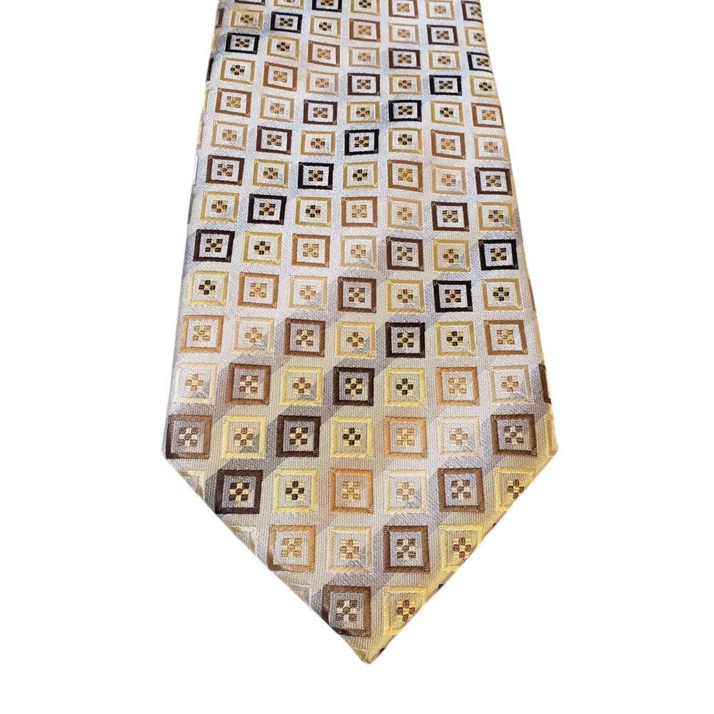 St. Patrick Neck Tie Mens Designer Luxury Brown Cream Tan Geometric Business